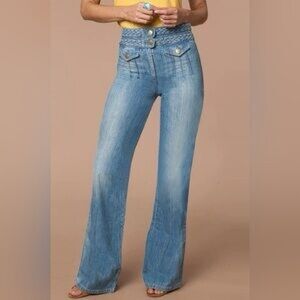 Stoned Immaculate foxy 70s bell braided waist wide leg jeans size 24‎